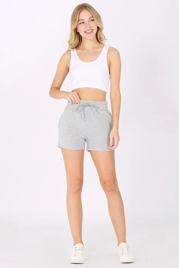 BASIC PLAIN SOLID CASUAL FLEECE SWEAT SHORTS, PLUS SIZE
