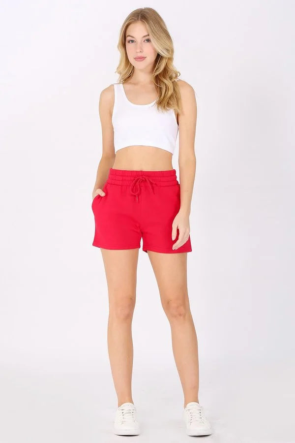 BASIC PLAIN SOLID CASUAL FLEECE SWEAT SHORTS, PLUS SIZE