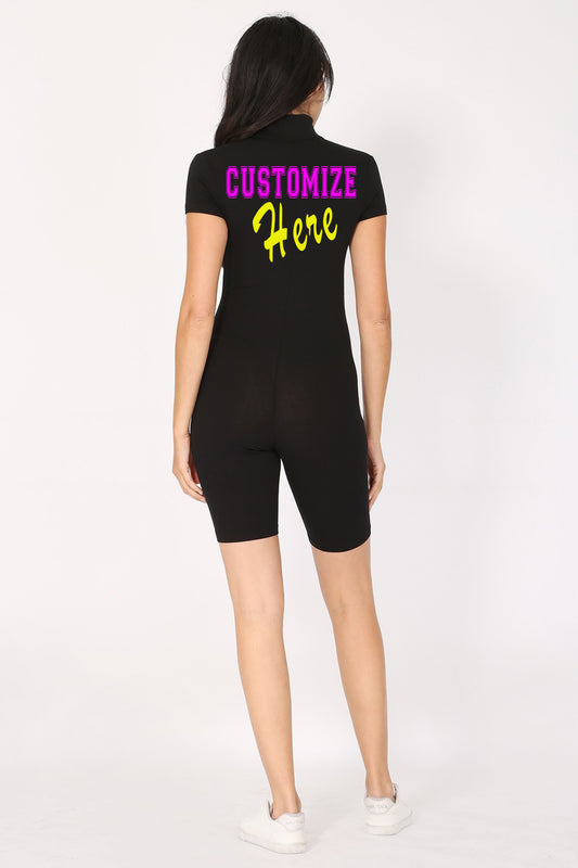Personalizable Bodysuit  With Zipper, Add Your Own Text or Image, Customizable Short Sleeve Romper, Bandeau Bodysuit