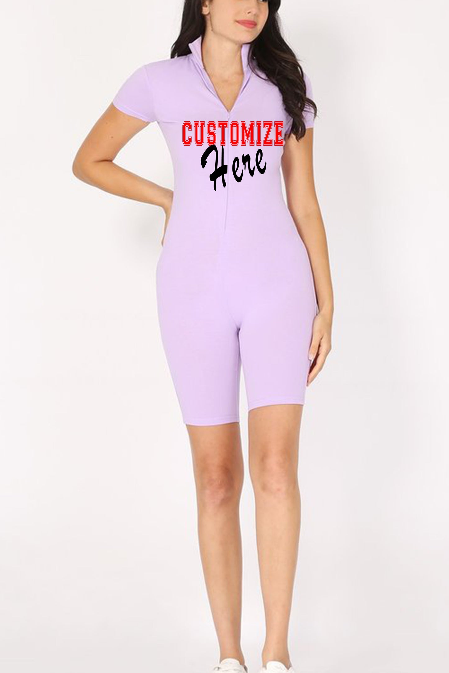 Personalizable Bodysuit  With Zipper, Add Your Own Text or Image, Customizable Short Sleeve Romper, Bandeau Bodysuit