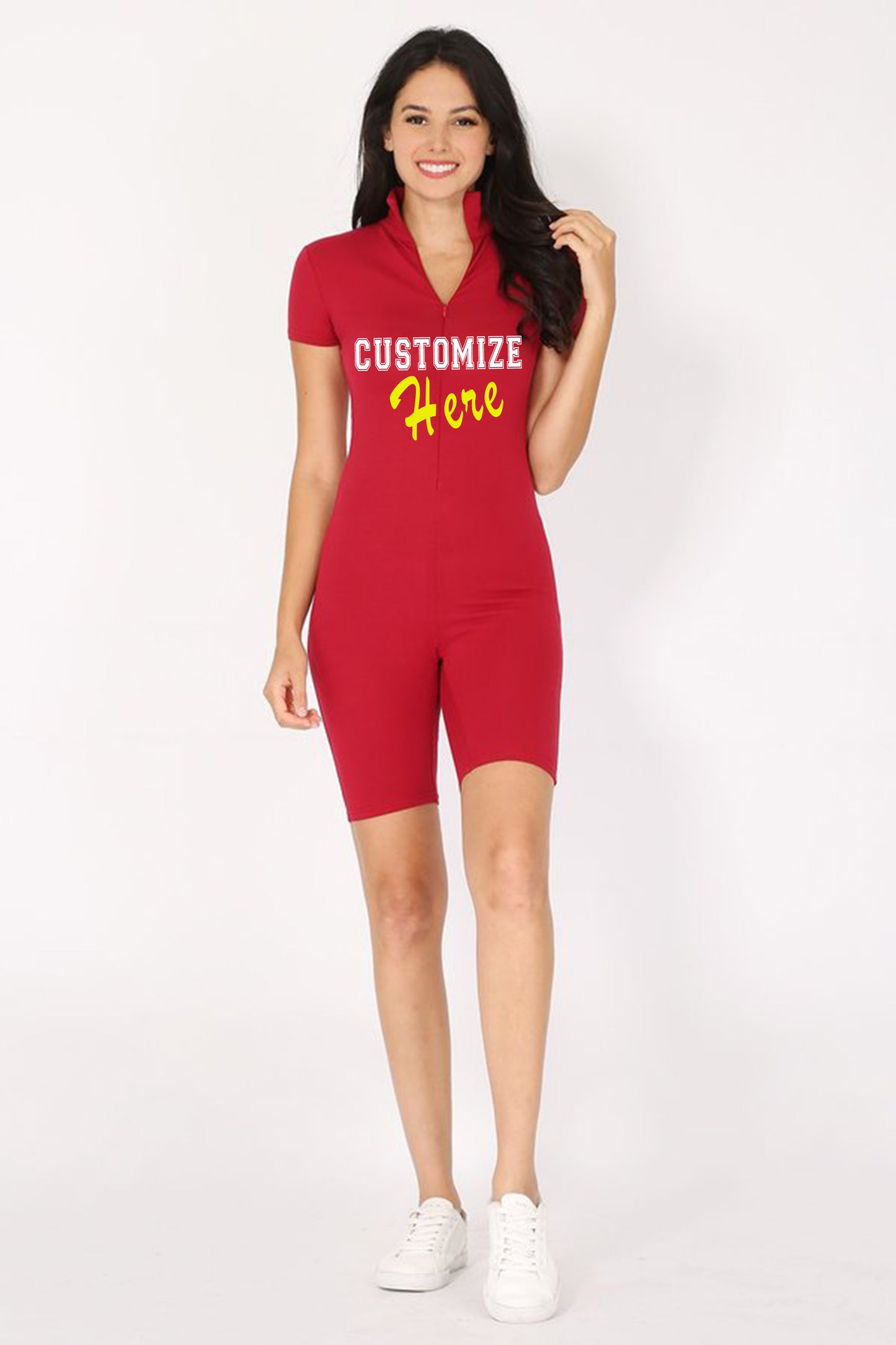 Personalizable Bodysuit  With Zipper, Add Your Own Text or Image, Customizable Short Sleeve Romper, Bandeau Bodysuit