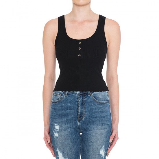 HENLEY SCOOP NECK LETTUCE CROP TANK TOP