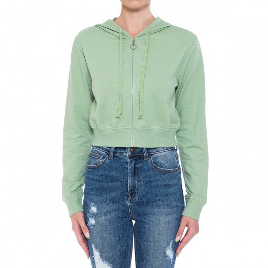 FRENCH TERRY LONG SLEEVE O-RING ZIP CROP HOODIE