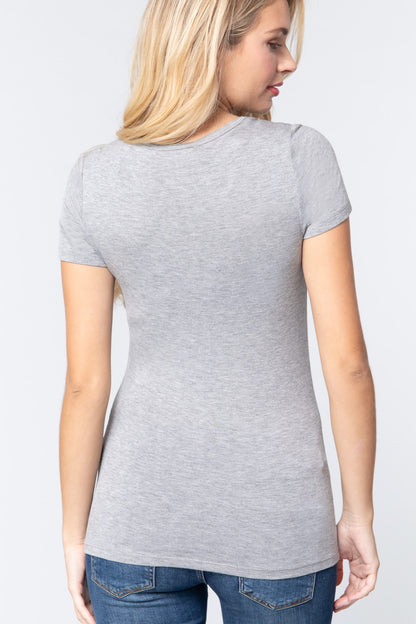 SHORT SLV BUTTON PLACKET TOP
