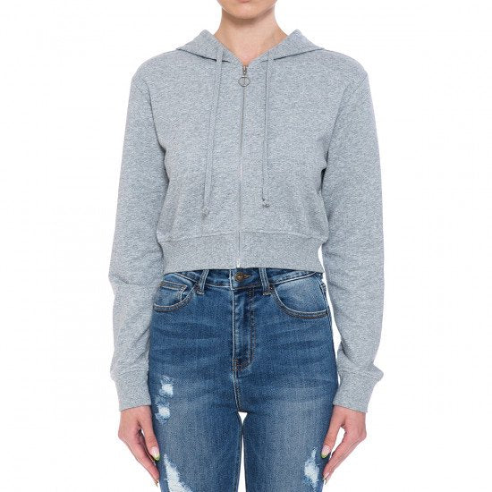 FRENCH TERRY LONG SLEEVE O-RING ZIP CROP HOODIE