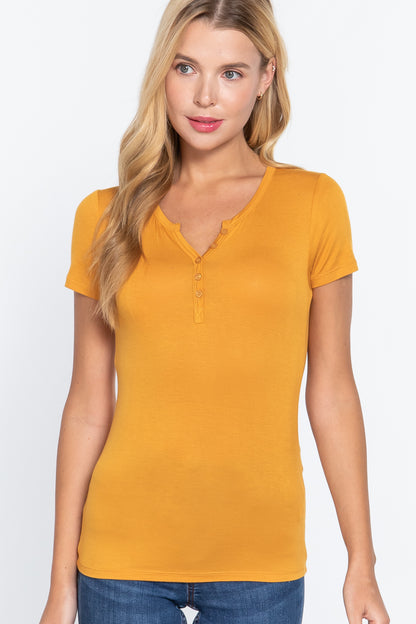 SHORT SLV BUTTON PLACKET TOP