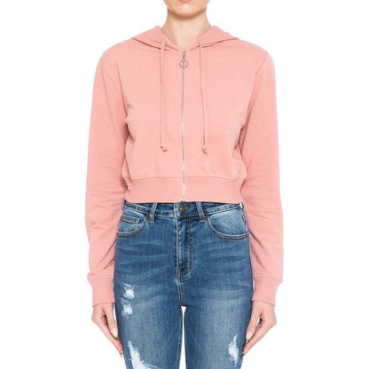 FRENCH TERRY LONG SLEEVE O-RING ZIP CROP HOODIE