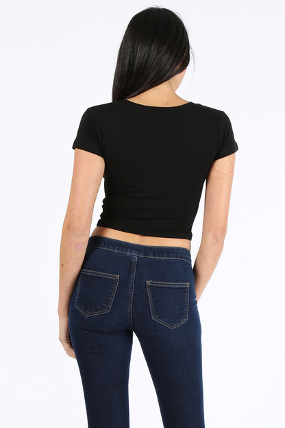 Basic Solid Short Sleeve Stretch Crop Top Custom Crop Top, Personalized Crop Top, Custom Crop Top, Custom Shirt Printing