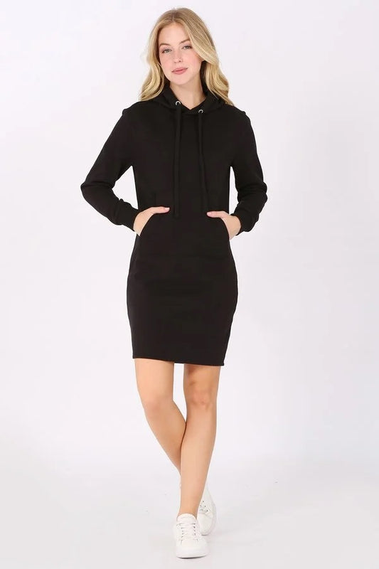 LONG FLEECE SWEATSHIRT HOODIE DRESS