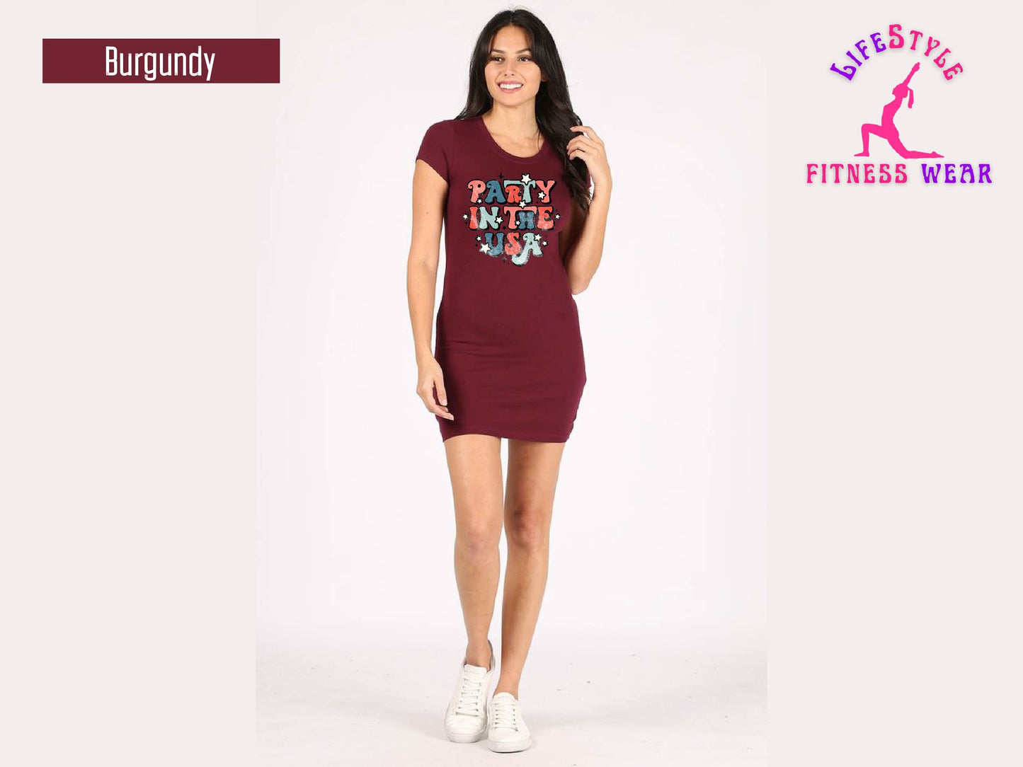 Party In The USA Roundneck Mini Bodycon T-shirt Dress